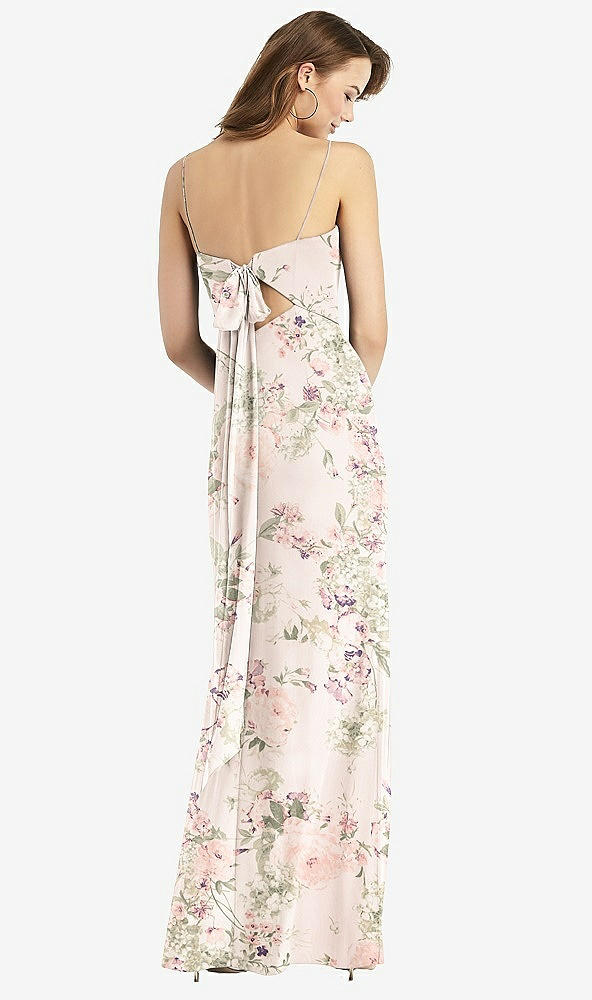 Back View - Blush Garden Tie-Back Cutout Trumpet Gown with Front Slit