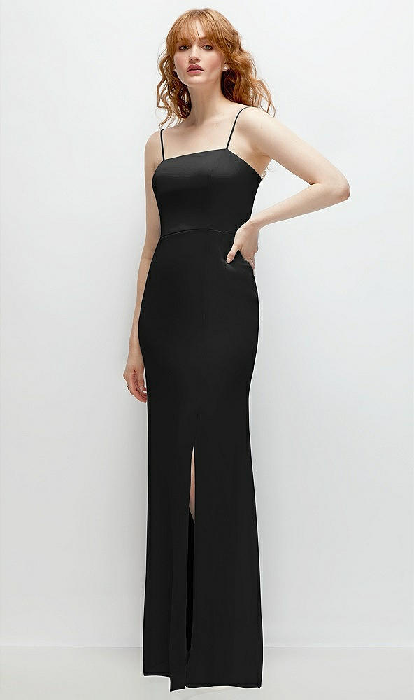 Back View - Black Tie-Back Cutout Trumpet Gown with Front Slit