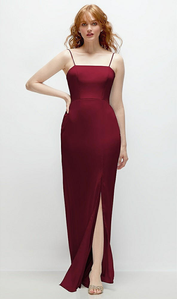 Front View - Burgundy Tie-Back Cutout Trumpet Gown with Front Slit