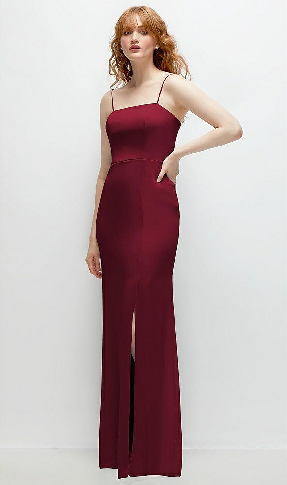 Back View - Burgundy Tie-Back Cutout Trumpet Gown with Front Slit