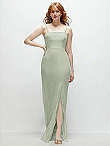 Front View Thumbnail - Celadon Tie-Back Cutout Trumpet Gown with Front Slit