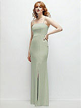 Rear View Thumbnail - Celadon Tie-Back Cutout Trumpet Gown with Front Slit