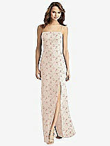 Front View Thumbnail - Coquette Floral Print Tie-Back Cutout Trumpet Gown with Front Slit