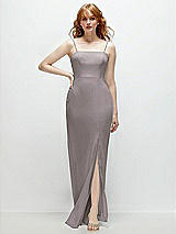 Front View Thumbnail - Cashmere Gray Tie-Back Cutout Trumpet Gown with Front Slit