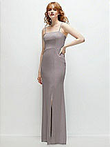 Rear View Thumbnail - Cashmere Gray Tie-Back Cutout Trumpet Gown with Front Slit