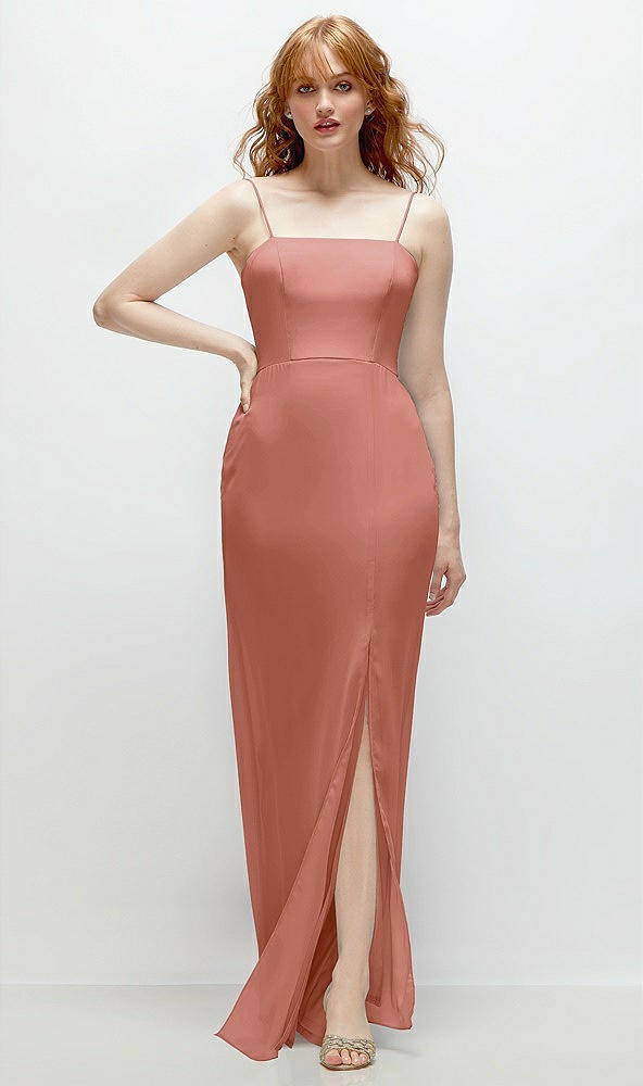 Front View - Desert Rose Tie-Back Cutout Trumpet Gown with Front Slit