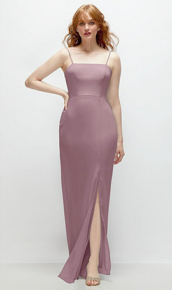 Front View - Dusty Rose Tie-Back Cutout Trumpet Gown with Front Slit