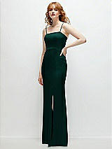 Rear View Thumbnail - Evergreen Tie-Back Cutout Trumpet Gown with Front Slit