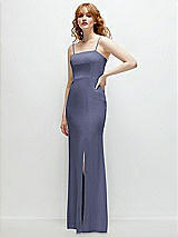 Rear View Thumbnail - French Blue Tie-Back Cutout Trumpet Gown with Front Slit