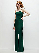 Rear View Thumbnail - Hunter Green Tie-Back Cutout Trumpet Gown with Front Slit