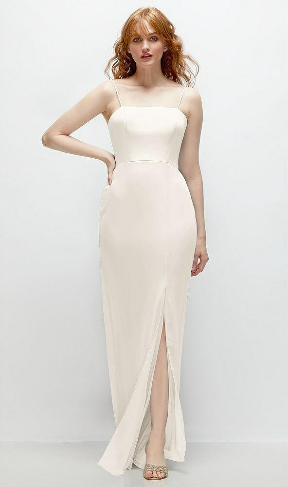 Front View - Ivory Tie-Back Cutout Trumpet Gown with Front Slit