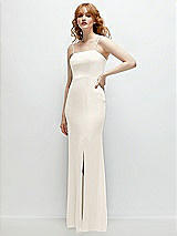 Rear View Thumbnail - Ivory Tie-Back Cutout Trumpet Gown with Front Slit