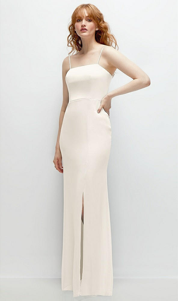 Back View - Ivory Tie-Back Cutout Trumpet Gown with Front Slit