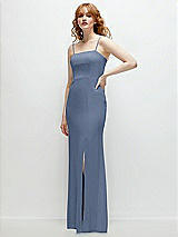 Rear View Thumbnail - Larkspur Blue Tie-Back Cutout Trumpet Gown with Front Slit