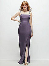 Front View Thumbnail - Lavender Tie-Back Cutout Trumpet Gown with Front Slit