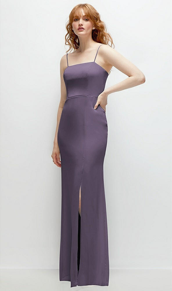 Back View - Lavender Tie-Back Cutout Trumpet Gown with Front Slit