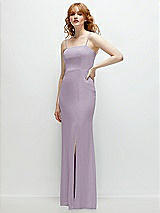 Rear View Thumbnail - Lilac Haze Tie-Back Cutout Trumpet Gown with Front Slit