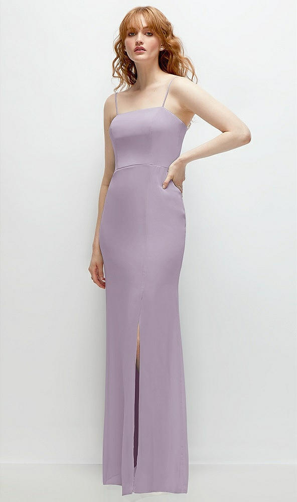 Back View - Lilac Haze Tie-Back Cutout Trumpet Gown with Front Slit