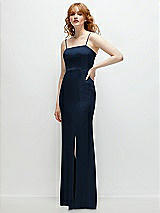 Rear View Thumbnail - Midnight Navy Tie-Back Cutout Trumpet Gown with Front Slit