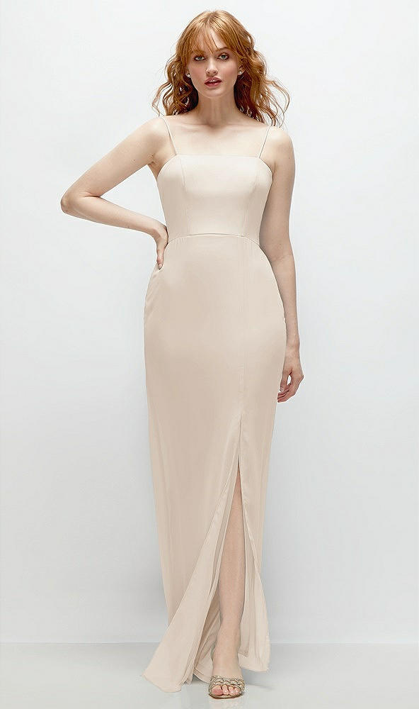 Front View - Oat Tie-Back Cutout Trumpet Gown with Front Slit