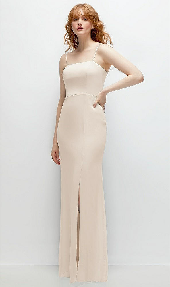 Back View - Oat Tie-Back Cutout Trumpet Gown with Front Slit