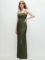 Rear View Thumbnail - Olive Green Tie-Back Cutout Trumpet Gown with Front Slit