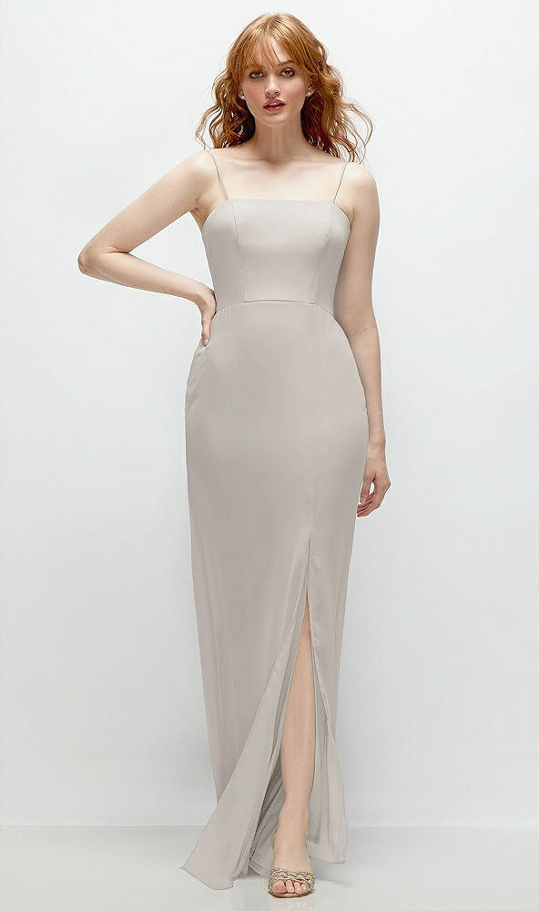 Front View - Oyster Tie-Back Cutout Trumpet Gown with Front Slit