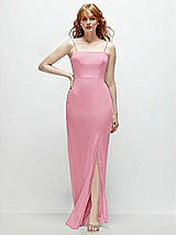 Front View Thumbnail - Peony Pink Tie-Back Cutout Trumpet Gown with Front Slit