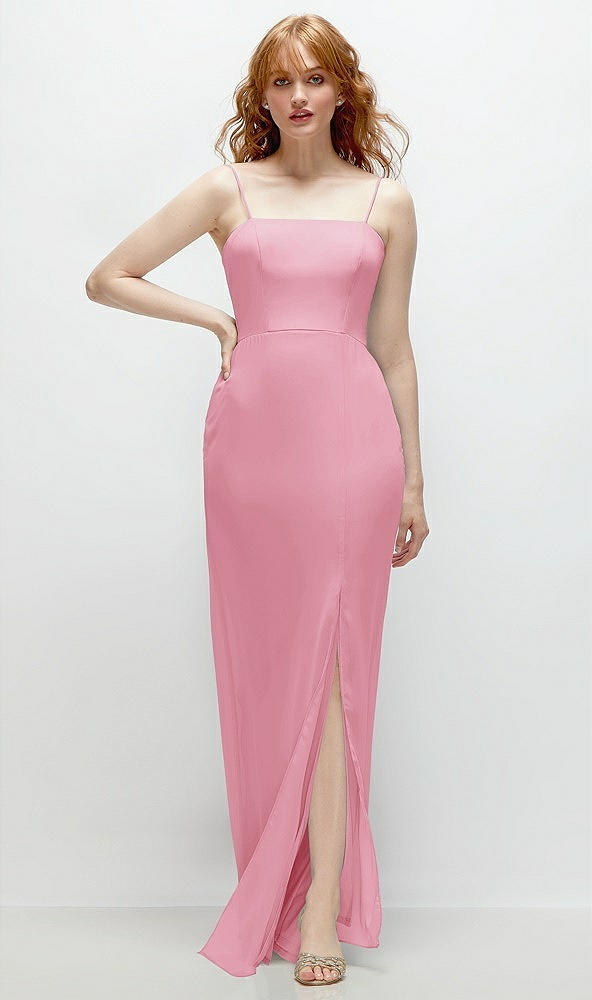 Front View - Peony Pink Tie-Back Cutout Trumpet Gown with Front Slit