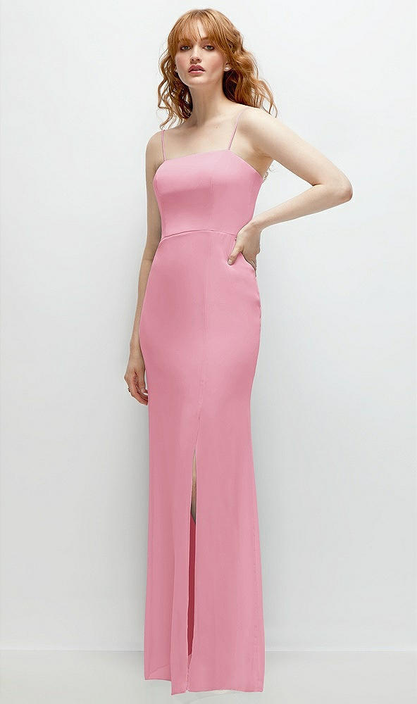 Back View - Peony Pink Tie-Back Cutout Trumpet Gown with Front Slit