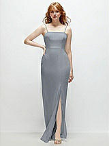 Front View Thumbnail - Platinum Tie-Back Cutout Trumpet Gown with Front Slit