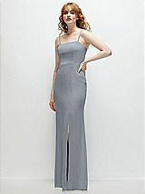 Rear View Thumbnail - Platinum Tie-Back Cutout Trumpet Gown with Front Slit