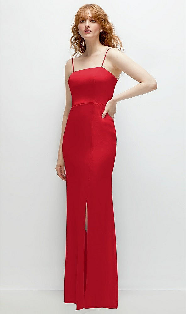 Back View - Parisian Red Tie-Back Cutout Trumpet Gown with Front Slit