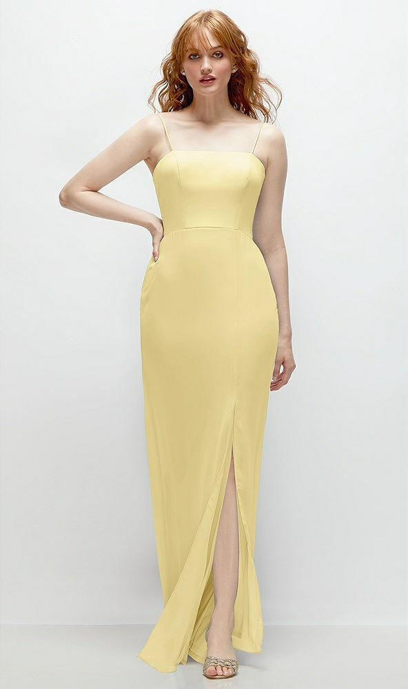 Front View - Pale Yellow Tie-Back Cutout Trumpet Gown with Front Slit