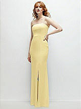 Rear View Thumbnail - Pale Yellow Tie-Back Cutout Trumpet Gown with Front Slit