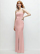 Rear View Thumbnail - Rose - PANTONE Rose Quartz Tie-Back Cutout Trumpet Gown with Front Slit