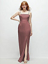 Front View Thumbnail - Rosewood Tie-Back Cutout Trumpet Gown with Front Slit