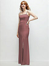 Rear View Thumbnail - Rosewood Tie-Back Cutout Trumpet Gown with Front Slit