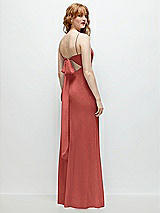 Alt View 1 Thumbnail - Coral Pink Tie-Back Cutout Trumpet Gown with Front Slit