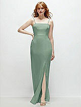 Front View Thumbnail - Seagrass Tie-Back Cutout Trumpet Gown with Front Slit