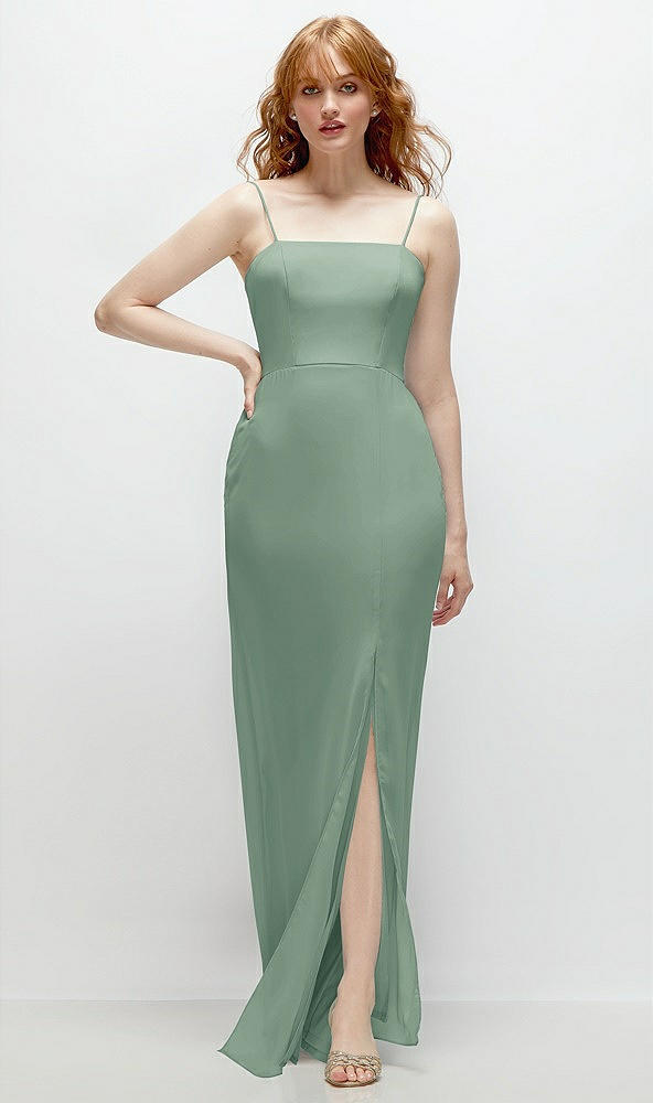 Front View - Seagrass Tie-Back Cutout Trumpet Gown with Front Slit