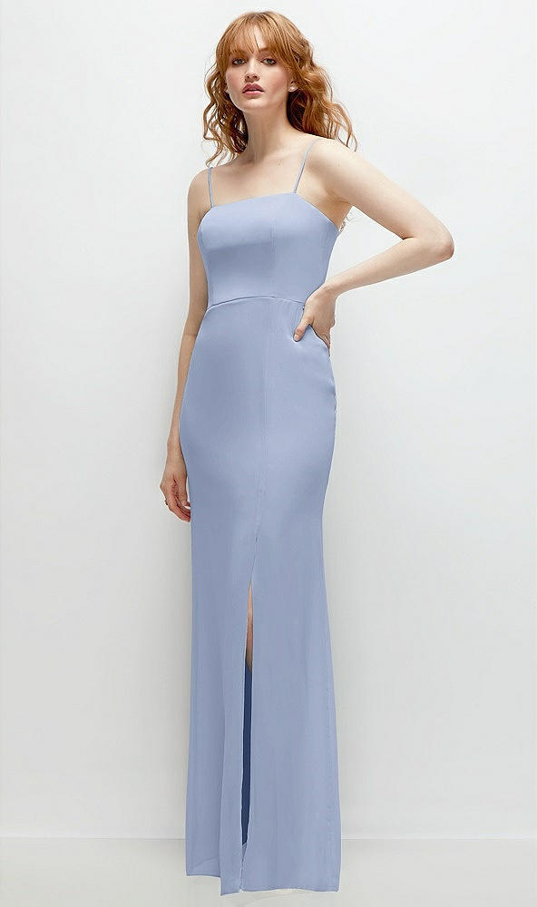 Back View - Sky Blue Tie-Back Cutout Trumpet Gown with Front Slit