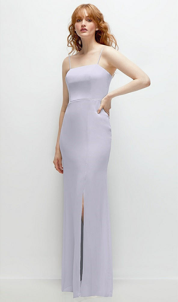 Back View - Silver Dove Tie-Back Cutout Trumpet Gown with Front Slit