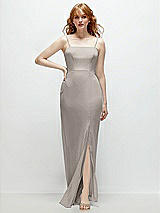 Front View Thumbnail - Taupe Tie-Back Cutout Trumpet Gown with Front Slit