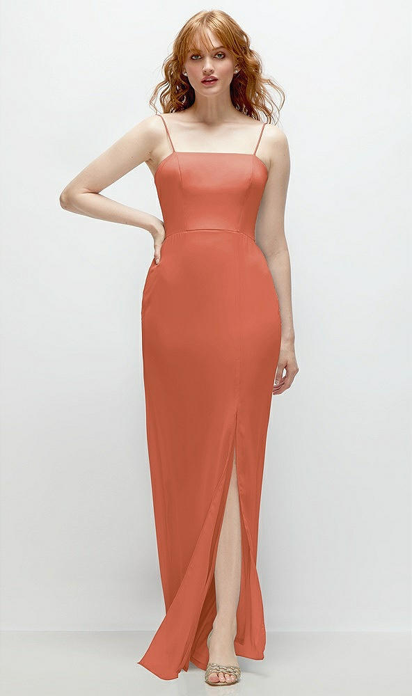 Front View - Terracotta Copper Tie-Back Cutout Trumpet Gown with Front Slit