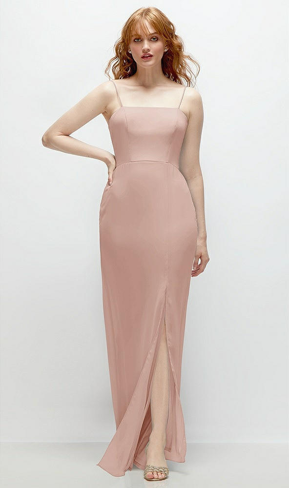 Front View - Toasted Sugar Tie-Back Cutout Trumpet Gown with Front Slit