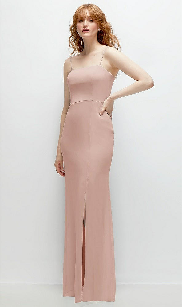 Back View - Toasted Sugar Tie-Back Cutout Trumpet Gown with Front Slit