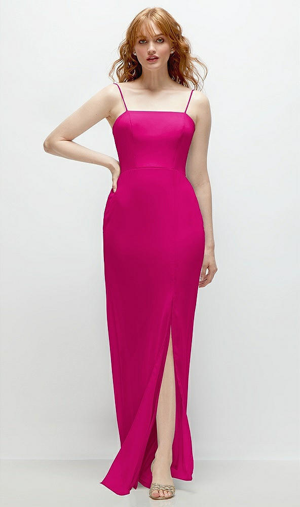 Front View - Think Pink Tie-Back Cutout Trumpet Gown with Front Slit