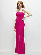 Rear View Thumbnail - Think Pink Tie-Back Cutout Trumpet Gown with Front Slit