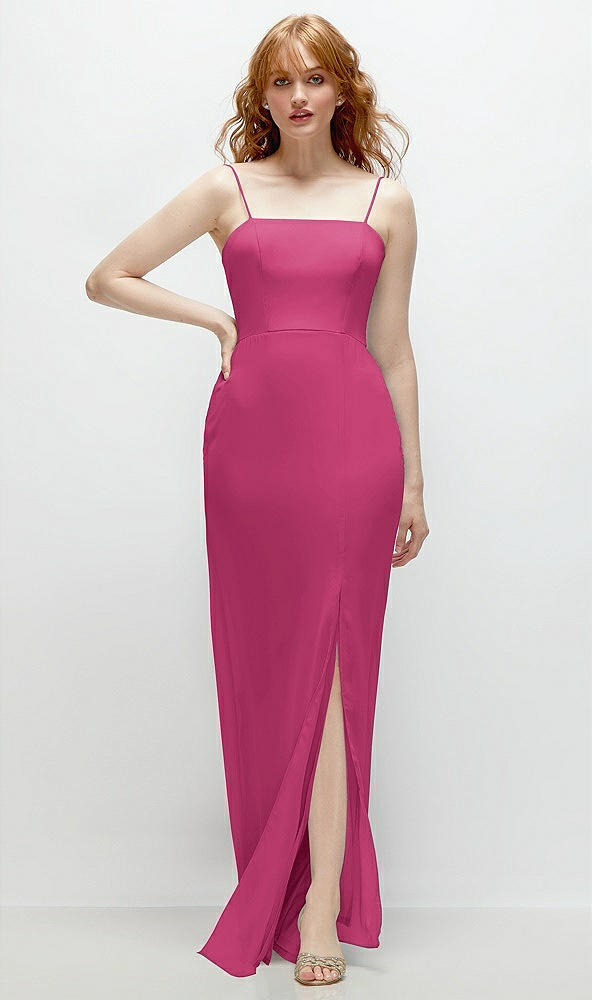 Front View - Tea Rose Tie-Back Cutout Trumpet Gown with Front Slit